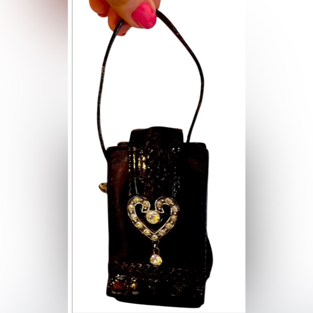 Vintage Brighton Leather Bag w/ Rhinestone Heart XS